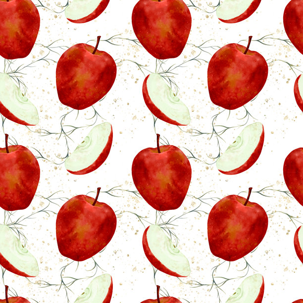 充满活力的苹果和切片的表现主义水彩画，具有丰富的纹理和温暖的色调图片下载