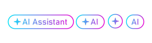 人工智能助手按钮，AI 星标，人工智能符号，渐变蓝紫数字AI机器人标志，魔法星智能助手元素，矢量插画，孤立在白色背景上图片下载
