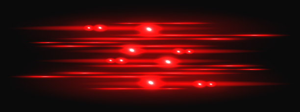 红色霓虹激光，带有光束耀斑和速度条发光，用于科技背景。明亮的数字能量射线，带有黑色空间中的闪耀效果。抽象的透明矢量水平线图片下载