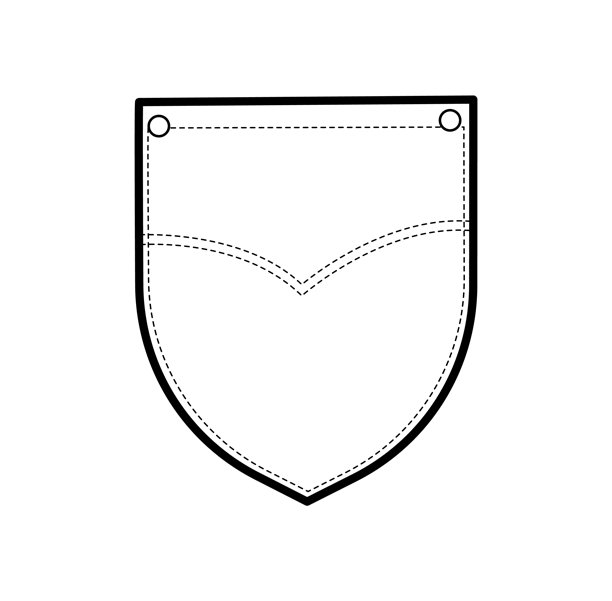 女士/中性款椭圆形贴袋顶部缝线补丁技术时装插画。服装平面模板，正面视图。图片下载