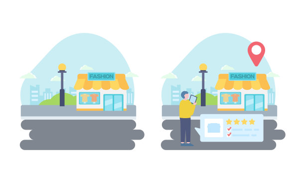 购物街插画，展示本地商家和社区景象图片下载