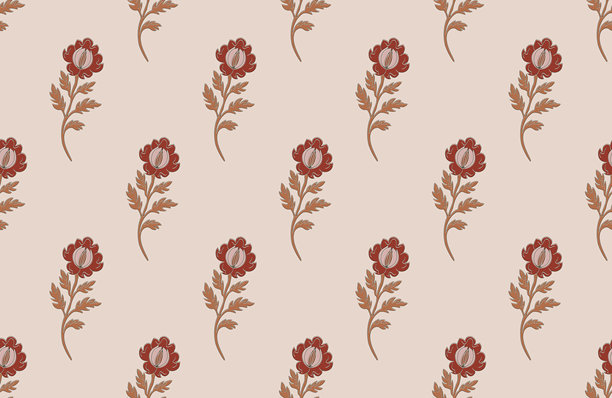 温柔的民间花卉色块印花无缝图案 简约复古图片下载