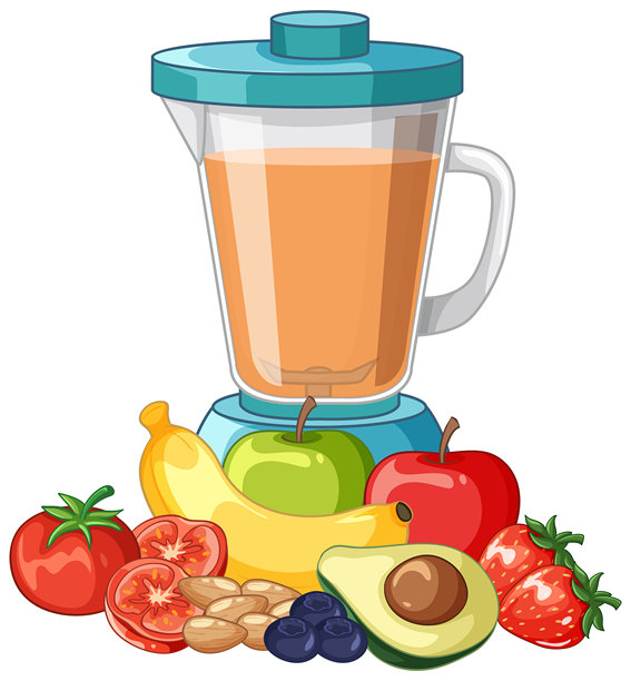 新鲜水果和蔬菜的搅拌机矢量插画图片下载