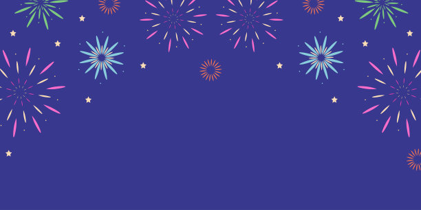夜空中绚烂的烟花背景，留有文字空间。矢量手绘插画，适用于您的项目。图片下载
