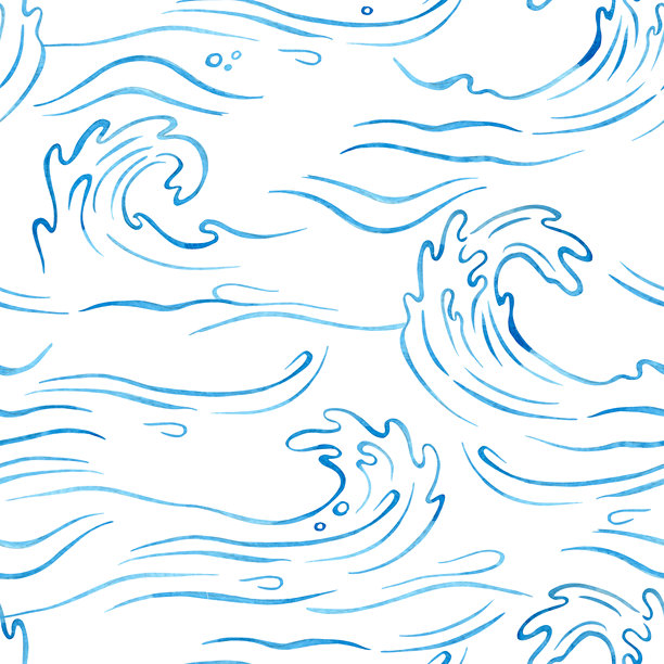 水彩海浪无缝图案。抽象插画图片下载