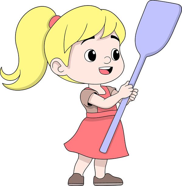 可爱的女孩拿着锅铲，描绘烹饪爱好插画图片下载