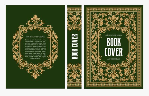 经典复古书籍封面和书脊，带有金色和黑色装饰艺术、新艺术运动装饰，装饰性边框，优雅的复古风格，适用于经典出版物、海报、艺术布局。图片下载