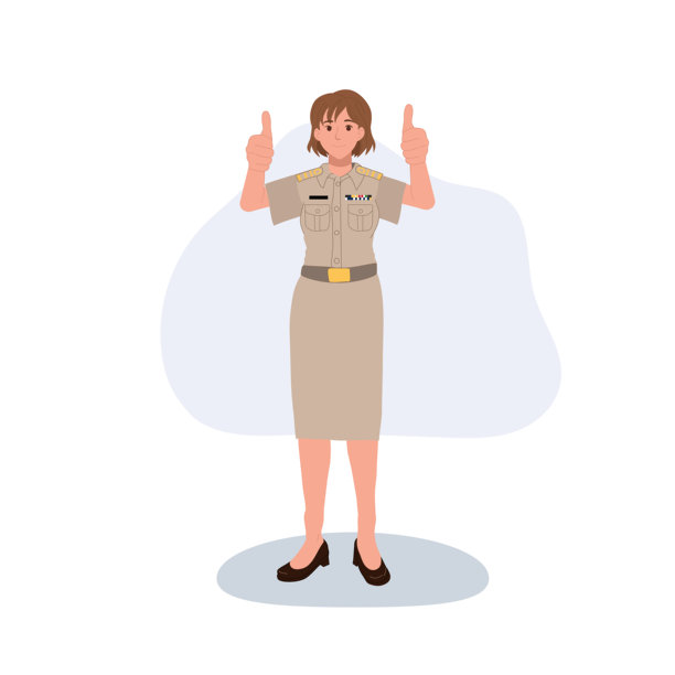 身着制服的亚洲女公务员，正面批准人物插画图片下载
