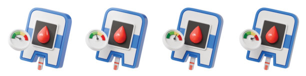 3D 风格的血糖仪图标，带有仪表盘。监测血糖水平的概念。简约卡通风格的血糖仪，用于糖尿病保健和医学分析。孤立在白色透明背景上。3D 渲染。图片下载