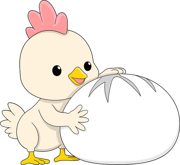 可爱的卡通小鸡拥抱包子食物的标志插画图片下载