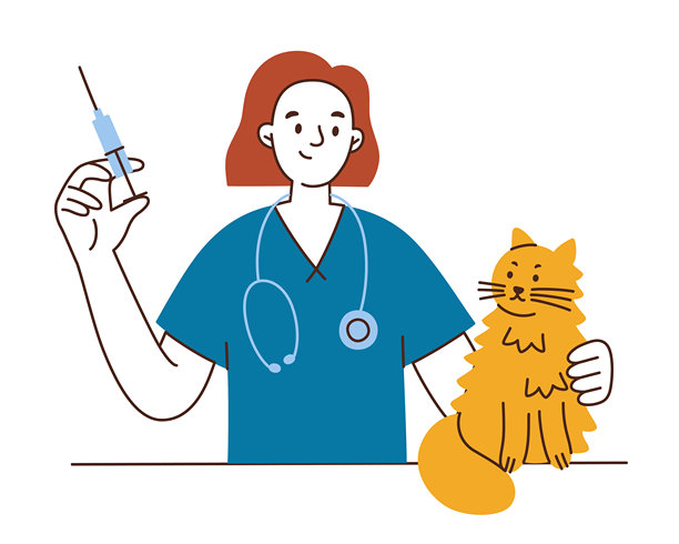 女兽医给猫注射，矢量扁平卡通插画，用于兽医诊所概念。宠物疫苗接种和动物保健主题，适用于医药、诊所、教育材料图片下载