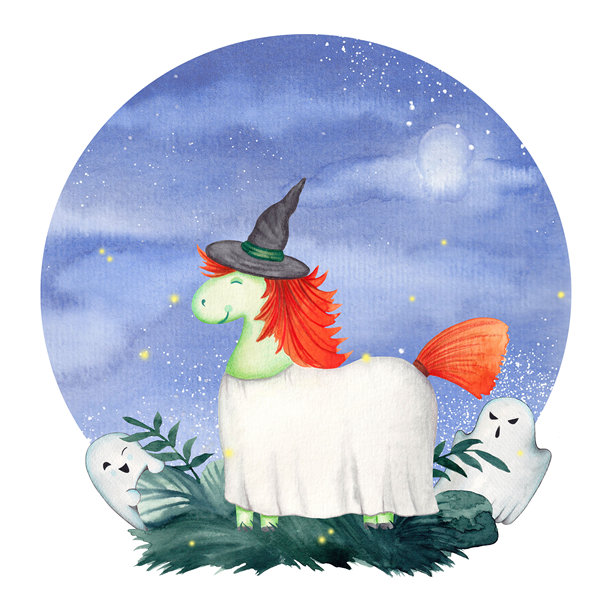 万圣节女巫的马插画图片下载