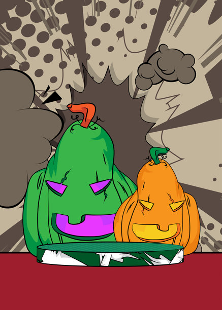 复古漫画背景下的万圣节南瓜杰克灯，用于模型展示的漫画书产品讲台舞台。图片下载