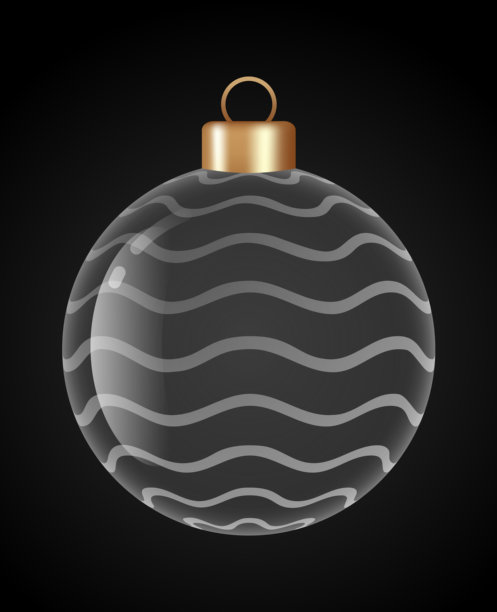 用于时尚圣诞和新年装饰的波浪纹玻璃装饰品矢量图，节日圣诞3D图形的透明玻璃球矢量插画。图片下载