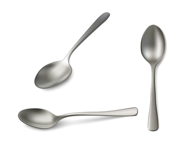 3D写实矢量图标插画。银勺不同视角。孤立在白色背景上。图片下载