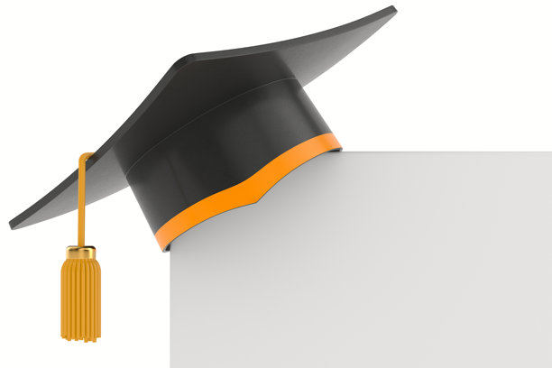 白色背景上的毕业帽和横幅。3D插画图片下载