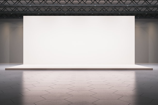 用于产品展示或品牌展示概念的空白现代舞台，带有白色背景和工业室内房间的六边形瓷砖地板。3D渲染图片下载
