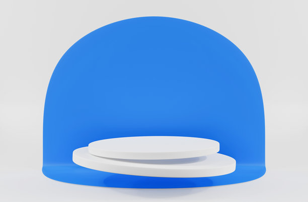 极简风格的圆柱形展示台，在白色室内工作室中用于产品展示和演示，抽象的明亮背景，3D渲染。抽象的白色背景模型。图片下载