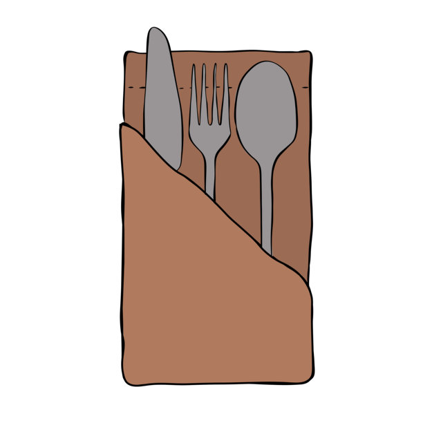 手绘餐桌布置。餐巾和刀叉的轮廓插画。涂鸦餐桌布置的矢量插画。构图手绘插画。矢量线条墨水彩色艺术。图片下载