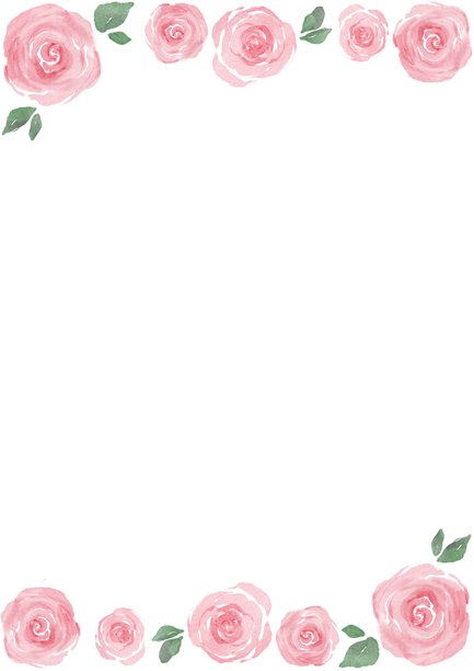 水彩粉色玫瑰边框插画 – 优雅花卉设计图片下载