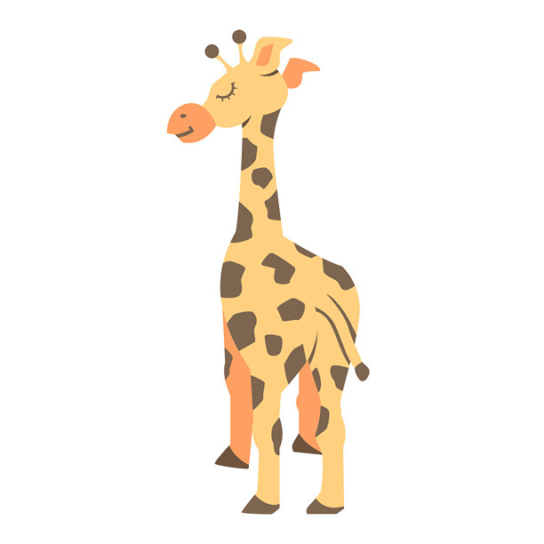 可爱的长颈鹿宝宝矢量插画，采用现代扁平化风格。极简动物吉祥物，孤立在白色背景上，非常适合托儿所装饰、儿童服装印花和教育材料。图片下载