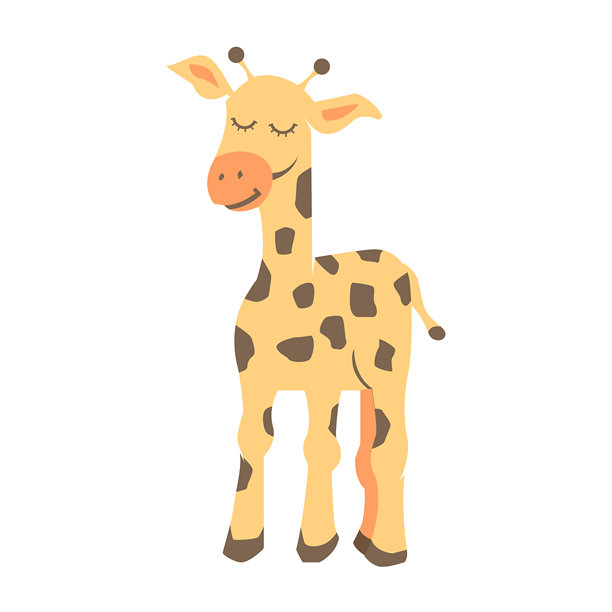 可爱的长颈鹿宝宝矢量插画，采用现代扁平化风格。极简动物吉祥物，孤立在白色背景上，非常适合托儿所装饰、儿童服装印花和教育材料。图片下载