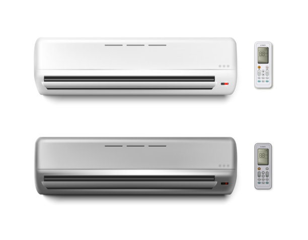 3D写实矢量图标插画。空调与遥控器。孤立在白色背景上。图片下载
