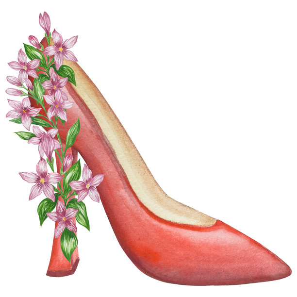 各种女性水彩配饰套装。化妆品、鞋子、香水、连衣裙、包包、太阳镜、指甲油素材。适用于规划师贴纸、纺织品印花、DIY项目图片下载