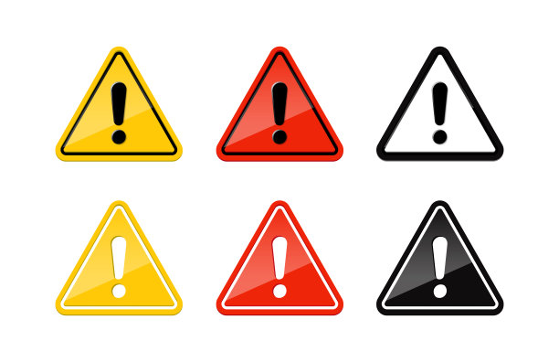 3D写实矢量图标集。黄色、红色、黑色警告标志，孤立在白色背景上。图片下载