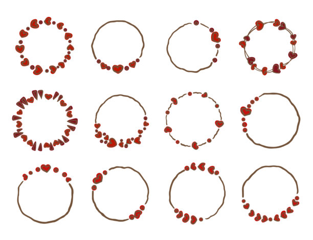 手绘红色爱心花环装饰插画，用于爱、浪漫、情人节和婚礼主题的装饰。图片下载