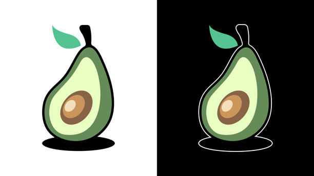 新鲜牛油果切片，带有种子，采用现代扁平卡通风格的矢量插画图片下载