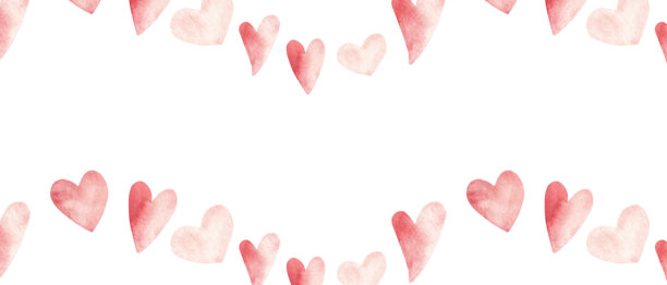 情人节或婚礼横幅、相框或边框，饰有粉红色和红色的心形。手绘水彩节日插画。适用于浪漫卡片、母亲节、邀请函和印刷品。图片下载