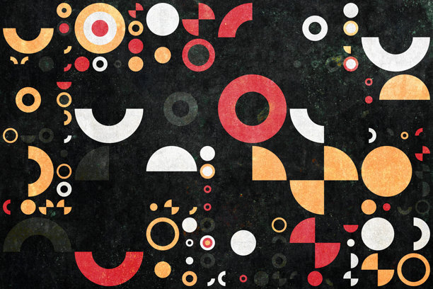 抽象几何图形散落在深色纹理背景上，复古的中世纪现代艺术风格图片下载