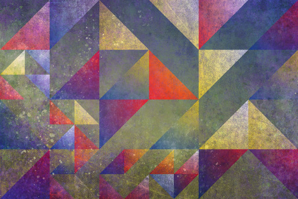 抽象几何三角形图案，做旧纹理，色彩丰富，艺术复古马赛克背景设计图片下载