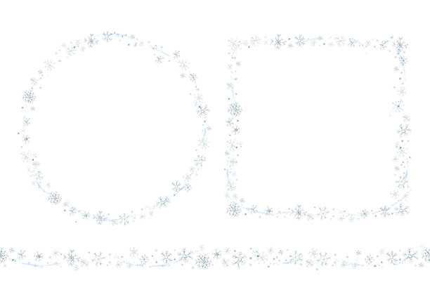 可爱的冬季雪花花环边框，无缝边框集，飘落的雪花。水彩手绘插画，孤立的图片下载