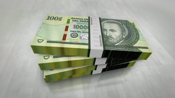 巴拉圭 10 万瓜拉尼纸币一叠 3D 插画图片下载