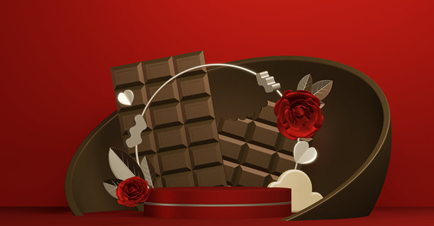 情人节巧克力风格展台产品展示台，带有空白背景。3D渲染图片下载