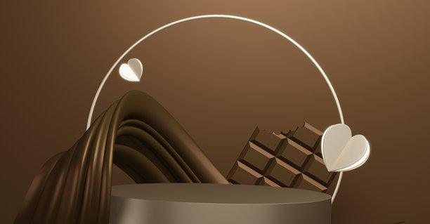 情人节巧克力风格展台产品展示架，带有空白背景。3D渲染图片下载