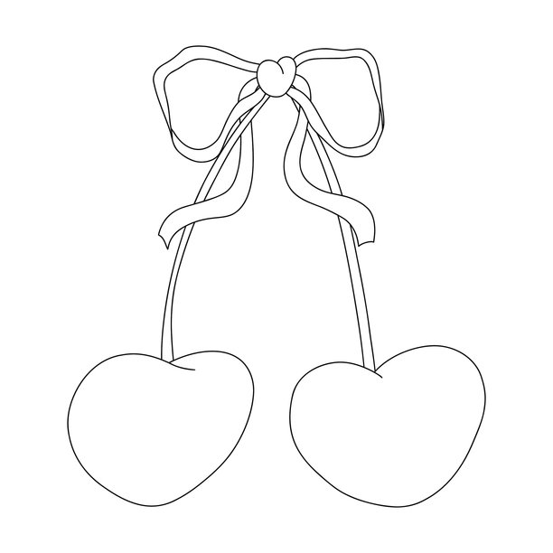 成熟樱桃的涂鸦风格线条艺术插画，装饰着优雅的丝带蝴蝶结，背景为白色。非常适合包装设计、品牌推广、贺卡和创意食品相关视觉设计。图片下载