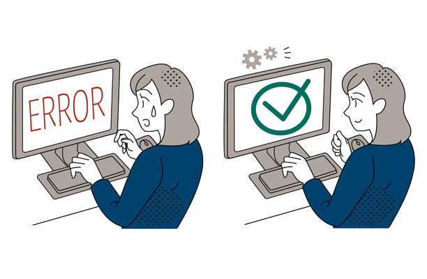 办公室女性解决电脑错误问题的插画图片下载