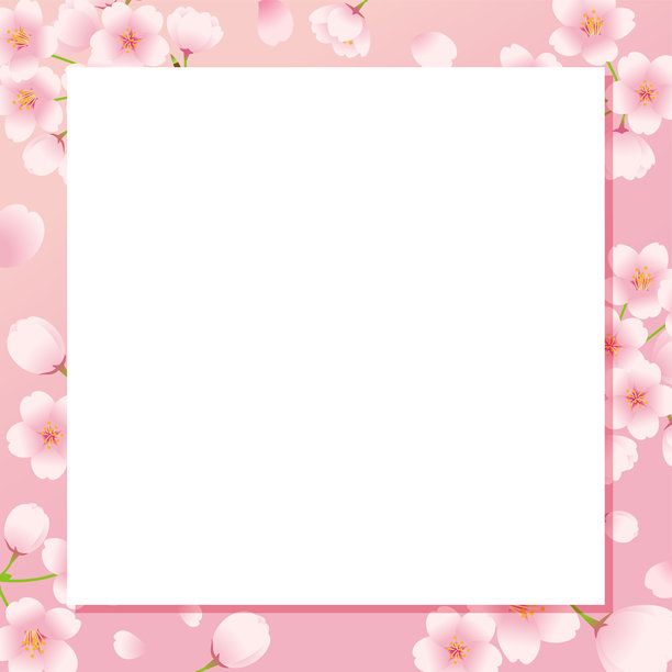 一张插画，描绘了在飘落的樱花背景下，一块白色的方形白板。图片下载