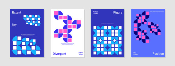 几何布局设计创意模板。这是一个蓝、海军蓝、粉色、白色抽象背景模板矢量插画。图片下载