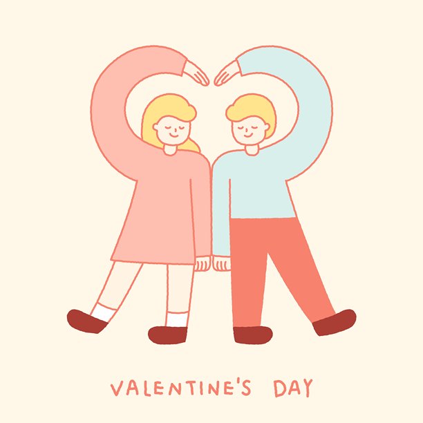 情侣摆出爱心姿势的情人节插画模板图片下载