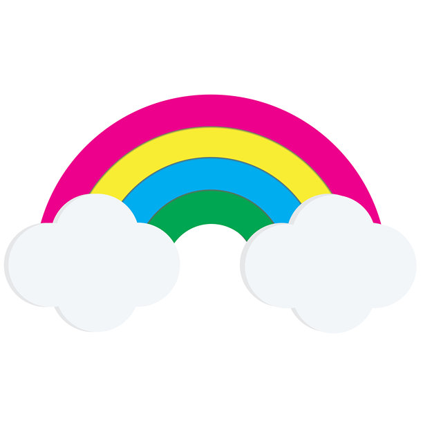 可爱的彩虹，带有蓬松的白云，孤立在白色背景上。卡通矢量插画，适用于儿童、育儿室和婴儿送礼会设计。图片下载