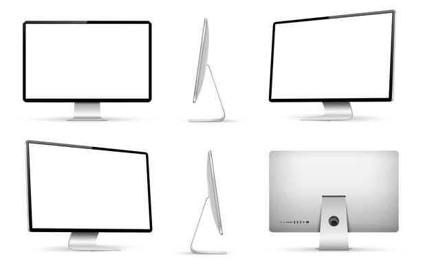 逼真的电脑屏幕模型。从不同角度观看的电脑显示器。图片下载