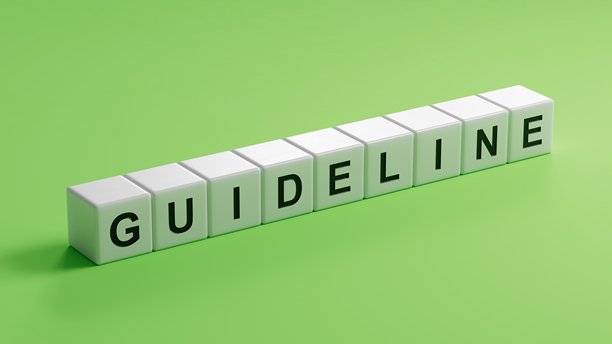 木制立方体，上面有“GUIDELINE”字样。金融市场。融资。木制立方体的特写，商业概念。3D渲染。图片下载