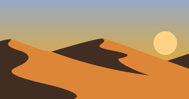 沙漠风光插画，包含沙丘和日出全景图片下载