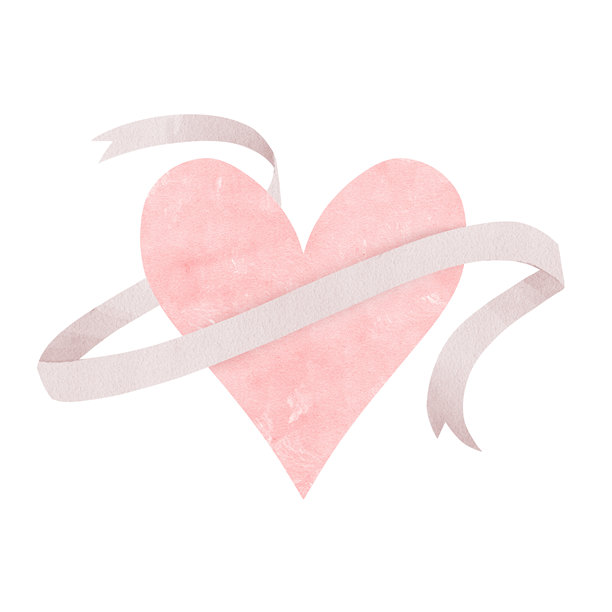 水彩心形丝带插画图片下载