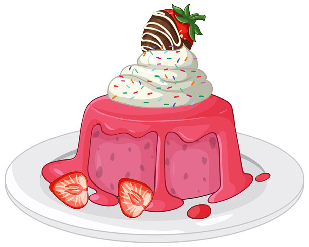 粉红草莓布丁甜点，配有鲜奶油和巧克力浸渍的浆果图片下载