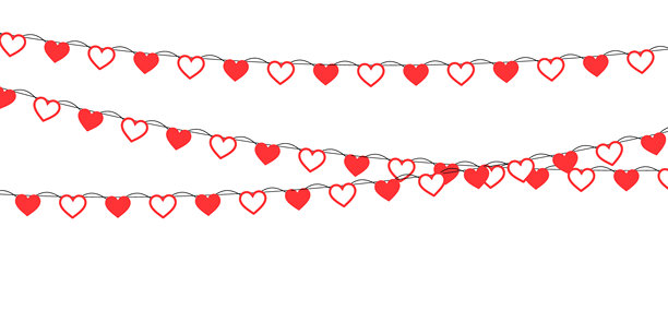 浪漫的红色心形花环边框，白色背景，留有清晰的文字空间，非常适合情人节贺卡、婚礼请柬设计、爱情海报和节日矢量模板图片下载